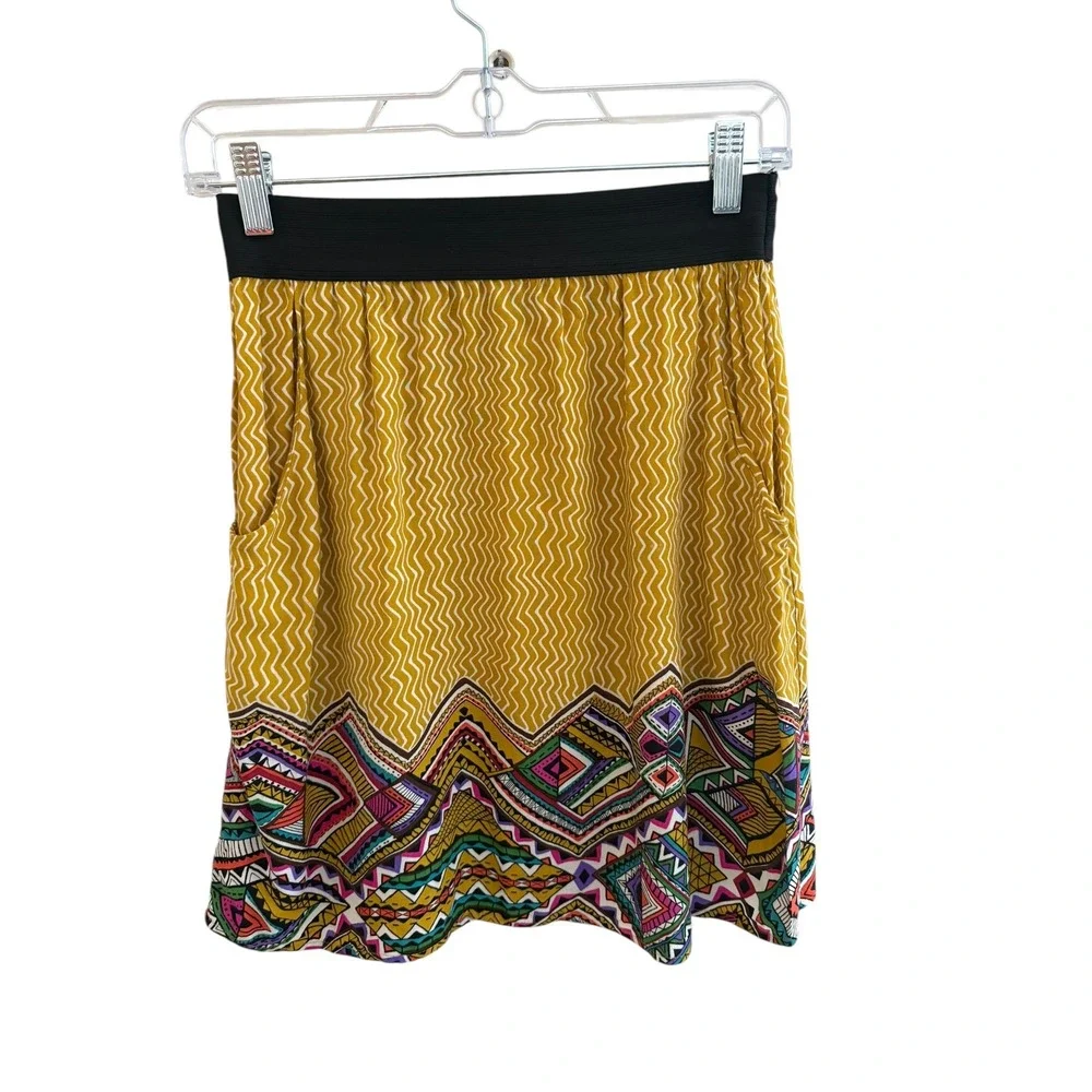Moonlight Imports Skirt S Boho Tribal Geometric Print Yellow Multicolor USA‎